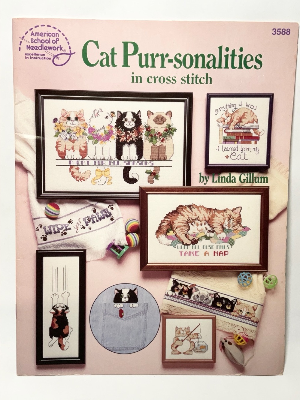 American School of Needlework CAT PURR-SONALITIES in Cross Stitch Pattern Book